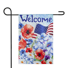 Welcome Patriotic Americana 12.5" x 18" Outdoor Floral Garden Flag