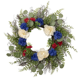 Americana 24" Unlit Mixed Foliage and Florals Patriotic Wreath