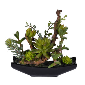 8" Artificial Green Mixed Succulent in Ceramic Pot