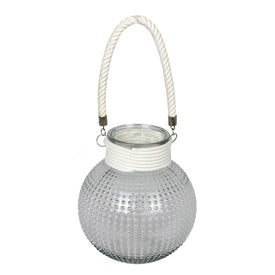 10" Textured Glass Jar with White Rope Handle