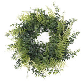 18" Artificial Green Buckler Fern & Grass Wreath