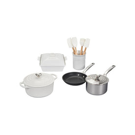 Mixed Material 12-Piece Cookware and Accessory Set with Stainless Steel Knobs - White