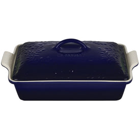 Olive Branch Collection 4-Quart Covered Rectangular Casserole with Embossed Lid - Indigo