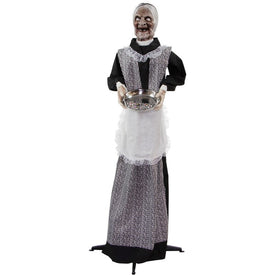 5' Emma the Animated Zombie Housemaid Holding a Tray Indoor/Outdoor Battery-Operated Halloween Decoration