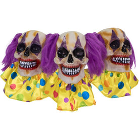 Three-Piece Clown Skull Lawn Stakes with Flickering Eyes and Spooky Sounds Outdoor Battery-Operated Halloween Decoration