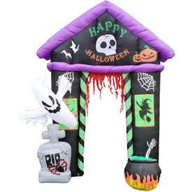 9' Inflatable Pre-Lit Arch with Ghost, Witch, and Tombstone