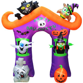 9' Inflatable Pre-Lit Arch with Ghost, Black Cat, and Pumpkin