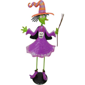28" Iron Witch Holding Broomstick with Removable Lawn Stake Indoor/Outdoor Halloween Decoration