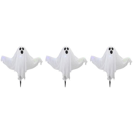 Lighted White Ghost Halloween Lawn Stakes Set of 3