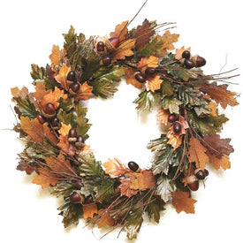 20" Unlit Brown and Green Autumn Harvest Artificial Leaves Wreath