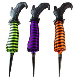 Striped Witch Leg Halloween Pathway Markers Set of 3