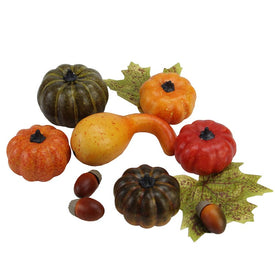 Autumn Harvest Artificial Pumpkin Gourd Acorn and Leaf Decoration 10-Piece Set