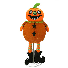 37" Pre-Lit Orange and Black LED Standing Jack-O'-Lantern Pumpkin Halloween Decor
