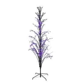 4' Pre-Lit Black Cascade Outdoor Halloween Twig Tree with Purple Lights