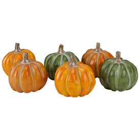 Boxed Orange and Green Pumpkin Thanksgiving Decorations Set of 6