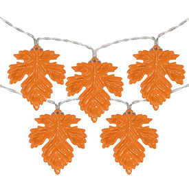 10-Count Orange LED Fall Harvest Maple Leaf Fairy Lights with 5.5' Copper Wire