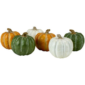 Boxed Green White and Orange Thanksgiving Pumpkin Decorations Set of 6