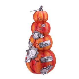 18.25" Stacked Pumpkins 'Happy Harvest' Fall Outdoor Decoration