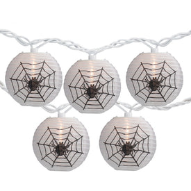 10-Count Black Spider in Web Paper Lantern Halloween Lights with 8.5' White Wire