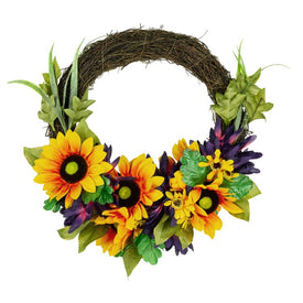 20" Sunflower and Mum Twig Autumn Artificial Floral Wreath
