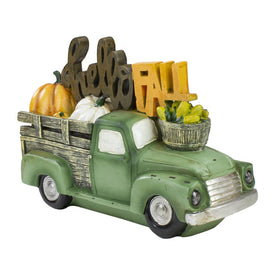 11.25" Green Truck "Hello Fall" Autumn Harvest Pumpkin Tabletop Decoration