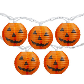 10-Count Orange Jack-O'-Lantern Paper Lantern Halloween Lights with 8.5' White Wire