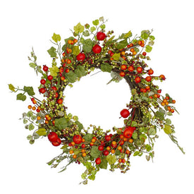 22" Unlit Apples and Berries Artificial Fall Harvest Wreath