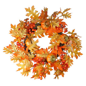 19" Unlit Fall Leaves Pumpkins and Berries Artificial Thanksgiving Wreath