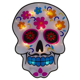 15" Lighted Day of the Dead Sugar Skull Halloween Window Silhouette Decor