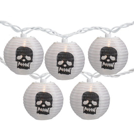 10-Count White and Black Skull Paper Lantern Halloween Lights with 8.5' White Wire