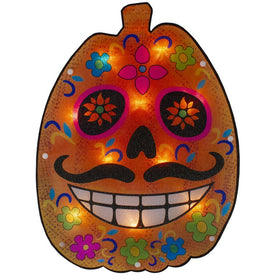 15" Lighted Sugar Skull Pumpkin Halloween Window Silhouette