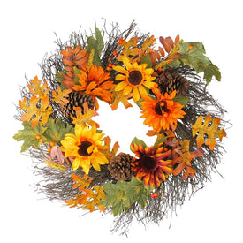 24" Unlit Sunflowers and Pine Cones Fall Artificial Thanksgiving Wreath