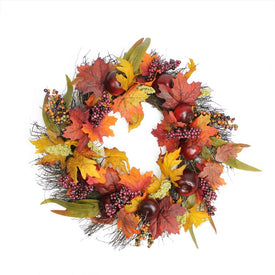 22" Apple and Berry Maple Leaf Twig Artificial Wreath