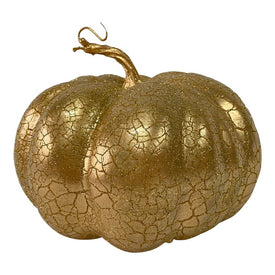 7" Gold Crackled Fall Harvest Pumpkin Decoration