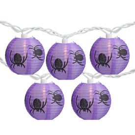 10-Count Purple and Black Spider Paper Lantern Halloween Lights with 8.5' White Wire