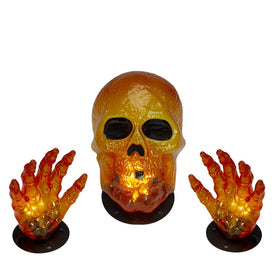 8.5" Lighted Orange Skull and Hands Outdoor Halloween Decoration - 4ft Black Wire