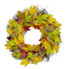 22" Maple Leaf Artificial Fall Harvest Wreath
