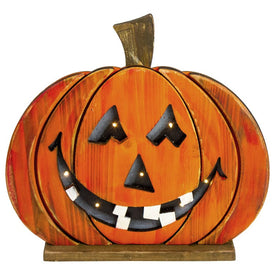 13" LED Lighted Jack-O'-Lantern Wooden Halloween Decoration