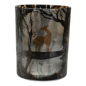 5" Handpainted Forest and Deer Flameless Glass Candle Holder