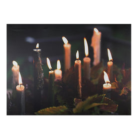 11.75" x 15.75" LED Lighted Flickering Candles with Fall Leaves Canvas Wall Art