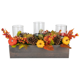 27" Pumpkin Berry and Pine Cone Fall Harvest Triple Pillar Candle Holder