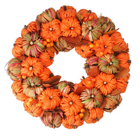 15" Unlit Autumn Harvest Woven Pumpkin Artificial Thanksgiving Wreath