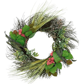 22" Wheat Eucalyptus and Twig Artificial Wreath