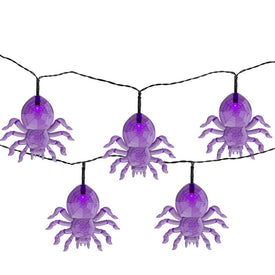 10-Count Purple Battery Operated LED Spider Halloween Lights with 4.6' Black Wire