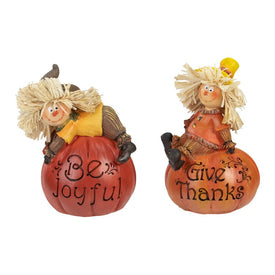 Scarecrow on a Pumpkin Thanksgiving Table Figures Set of 2