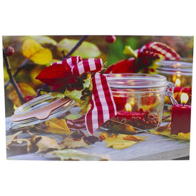 23.5" x 15.75" LED Lighted Fall Candle with Berries Canvas Wall Art