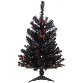 3' Pre-Lit Black Noble Spruce Artificial Halloween Tree with Orange Lights