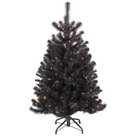 4' Pre-Lit Black Noble Spruce Artificial Halloween Tree with Orange Lights