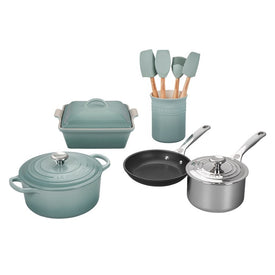 Mixed Material 12-Piece Cookware and Accessory Set with Stainless Steel Knobs - Sea Salt