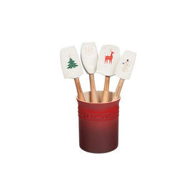 Noel Collection Craft Series Five-Piece Utensil Set with Crock - White with Applique Designs